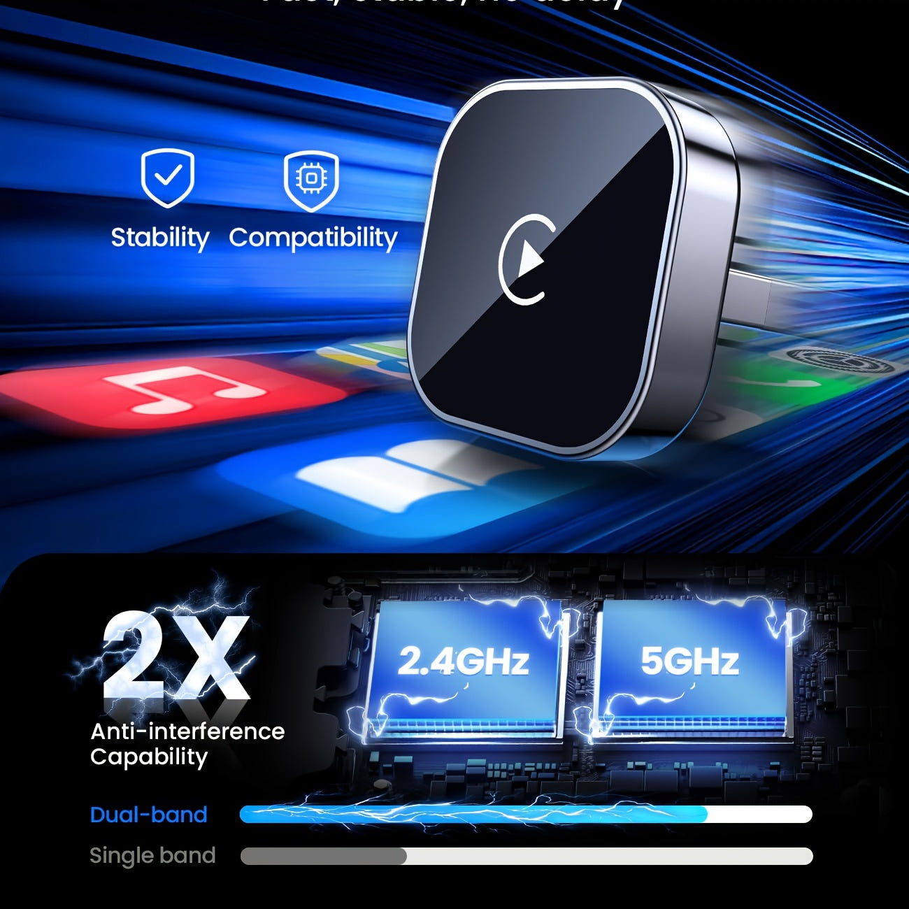 2026 Upgraded Wireless CarPlay Adapter, Mini Dongle Wireless CarPlay Adapter for iPhone & Android Auto Adapter 2-in-1, Convert Wired to Wireless Adapter for CarPlay, Plug & Play, USB-C, Low Latency, Auto Connect & Play GPS Digital Media Receiver
