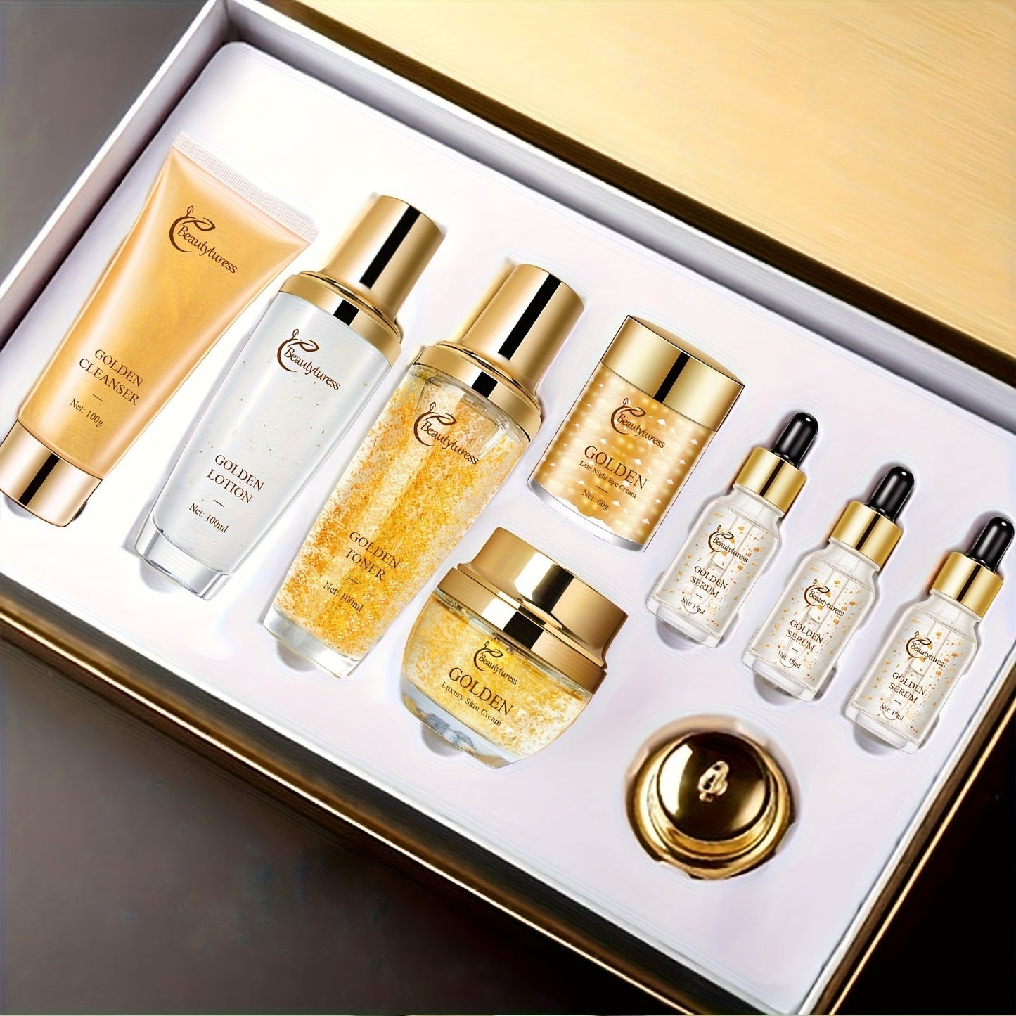Collagen Skincare Set 9pcs - Korean Facial Serum Moisturizer Cream Hyaluronic Acid Firming Hydrating Anti Aging Luxury Gift Box, Complete Skincare Routine for All Skin Types Women