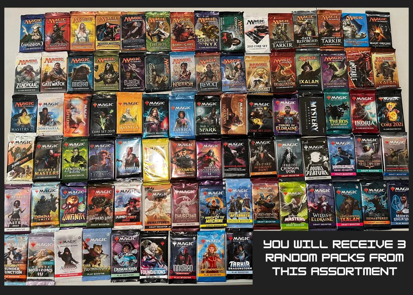 Magic The Gathering Booster Pack Bundle – 3 Random Sealed MTG Packs, Assorted Sets with Rare & Foil Pull Potential, Gift for MTG Players & Collectors