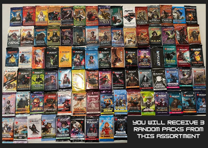 Magic The Gathering Booster Pack Bundle – 3 Random Sealed MTG Packs, Assorted Sets with Rare & Foil Pull Potential, Gift for MTG Players & Collectors