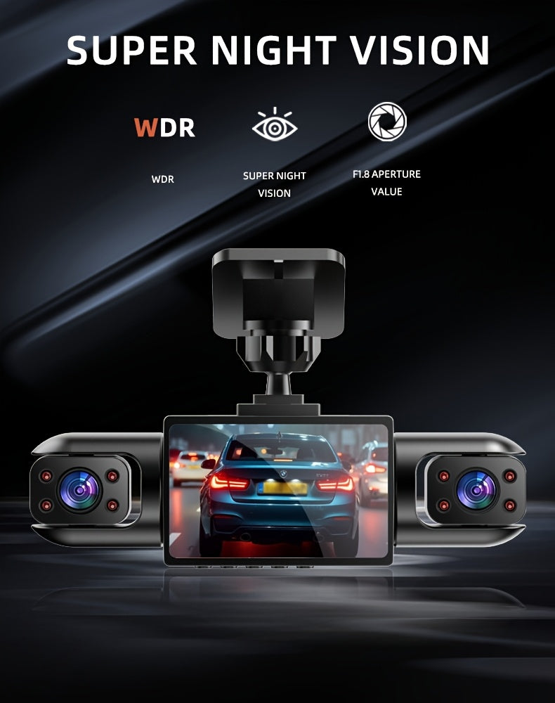 PODOFO Dual Camera Dash Cam 1080P, Suitable for Cars, 4-Channel Front/Rear/Left/Right, 3.16-inch IPS Screen, Night Vision, Loop Recording, 24-Hour Parking Monitoring with G-Sensor/Motion Detection, Optional 64GB Memory Card, Vehicle Security Camera