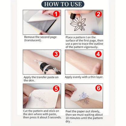 Tattoo Stencil Transfer Kit – 2x Transfer Gel, 10x A4 Blank Thermal Stencil Paper & 1x Pre-Drawn Pattern Sheet – Complete Tattoo Transfer Solution for Artists & Beginners