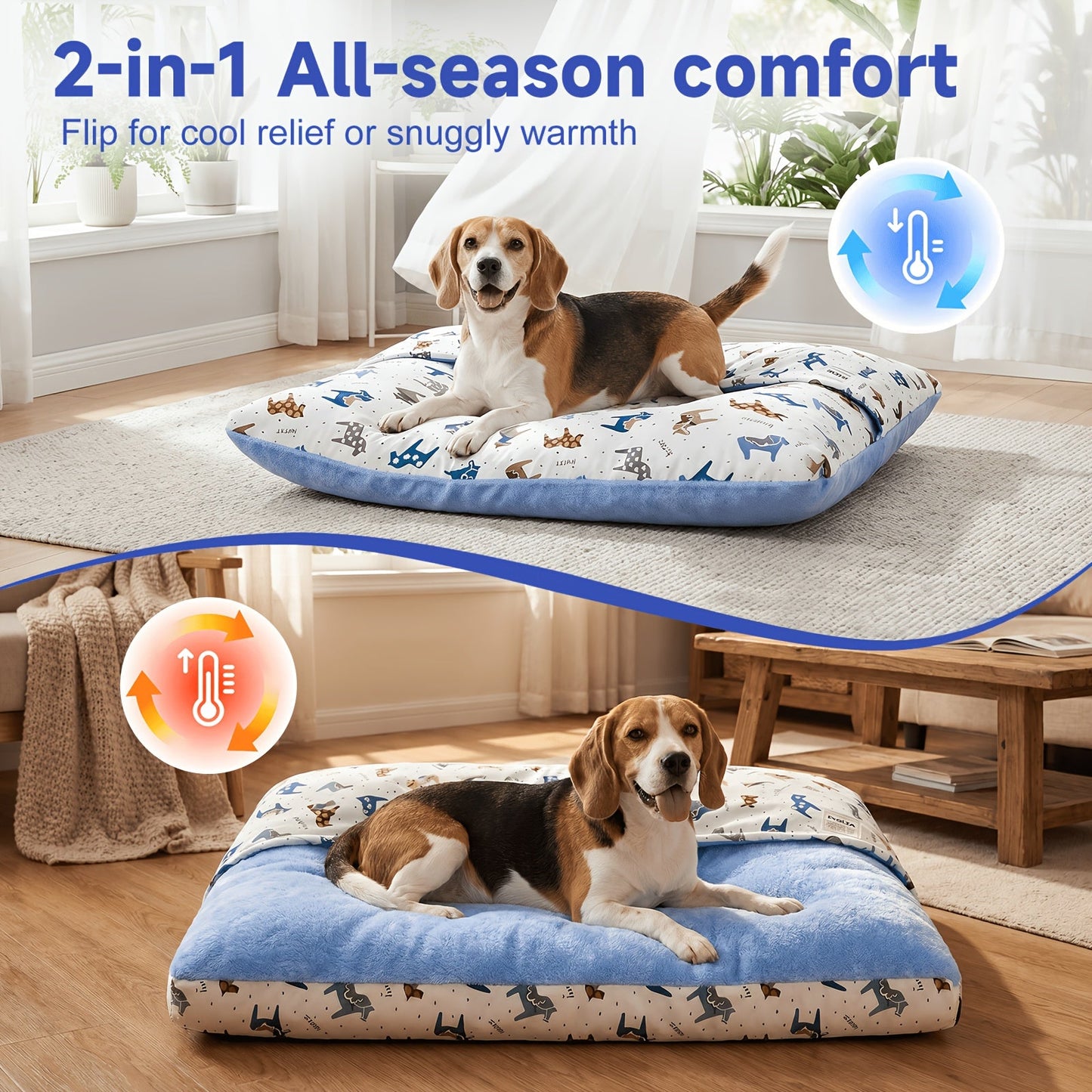 Breathable Washable Dog Bed Mattress – All-Season Pet Mat with Removable Cover & Non-Slip Bottom for Small, Medium & Large Dogs | Cute Animal Patterns