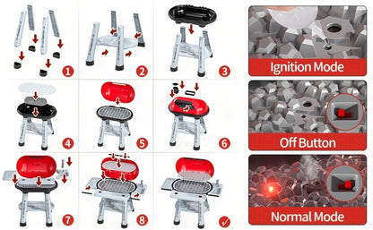 Kids BBQ Grill Playset Two-Tier with Toy Food Meats Fruits Spices & Working Water Tap – Pretend Play Outdoor Cooking Toy for Girls Boys Ages 3+ | Best Birthday Christmas Gift