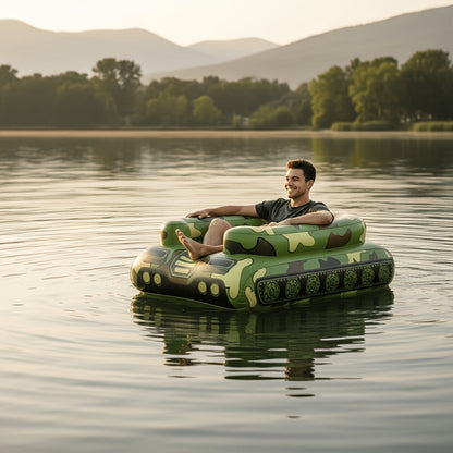 Giant Tugboat Pool Float 60 Inch XL Ride-On Inflatable Raft with Built-In Water Sprayer & 16-Inch Beach Ball – Heavy Duty PVC Float for Adults & Teens, Pool Lake Beach Party, Green