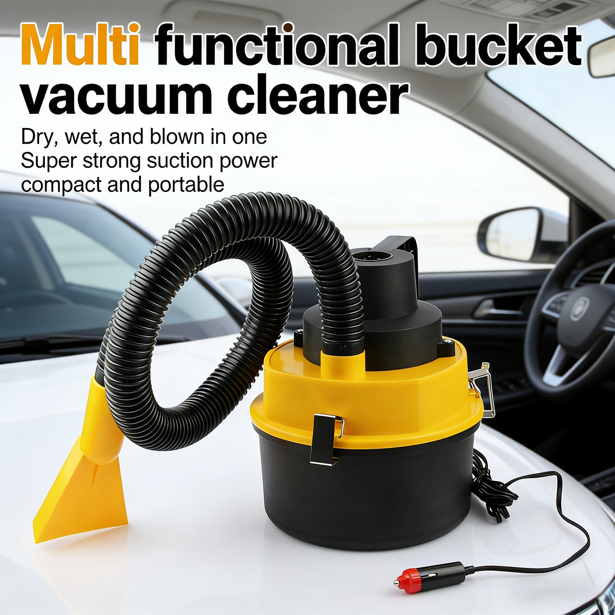 Vehicle Mounted Suction And Blowing Double Use Bucket Vacuum Cleaner Car Portable Multi Function Tool Cylinder Style Large Capacity Vacuum Cleaner Automobile Interior Cleaning Tool