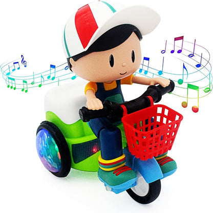 Kids Electric Tricycle Toy Motorcycle with 360° Rotation & Luminous Lights – Push & Power Dual-Mode Stunt Vehicle for Toddlers Boys Girls, Birthday Christmas Gift (Multiple Colors)
