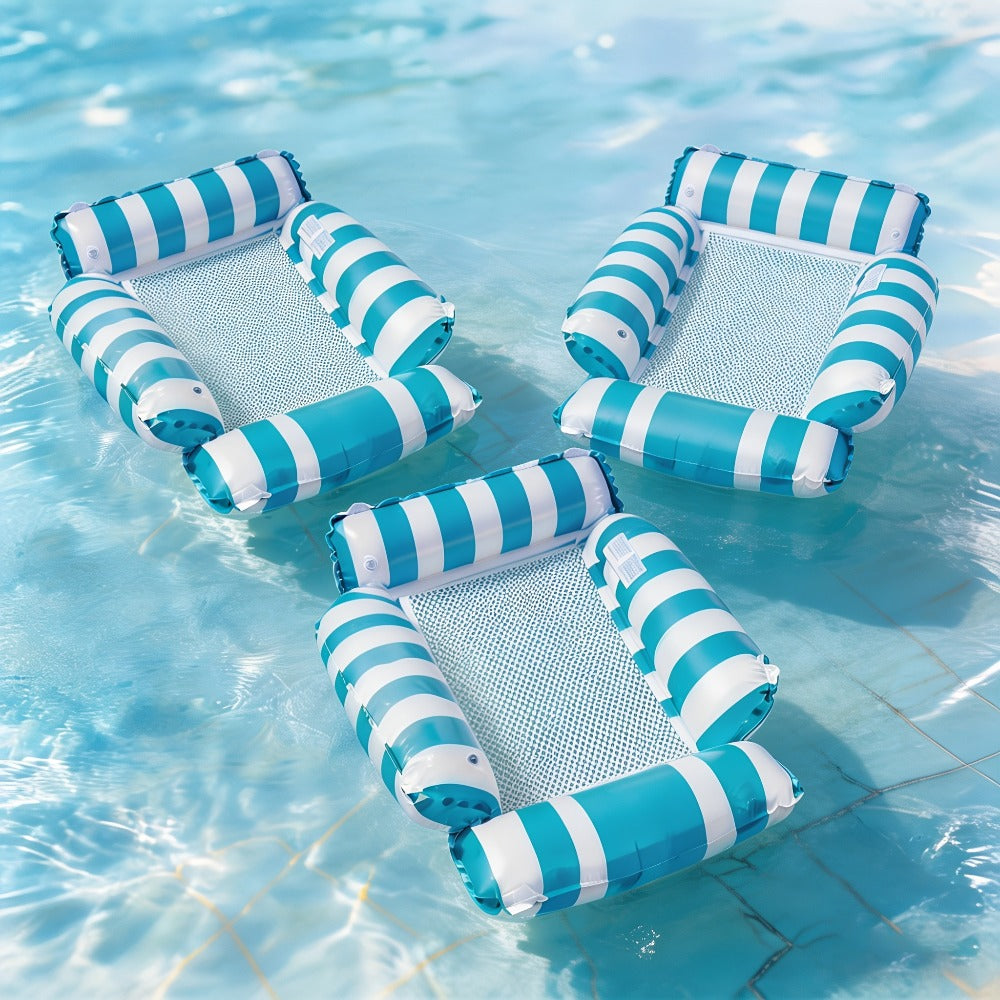 Inflatable Pool Float for Adults – Cooling Mesh Striped Swim Ring 110cm Floating Bed Chair, 2 or 3 Piece Set for Pool Beach Lake Summer Vacation