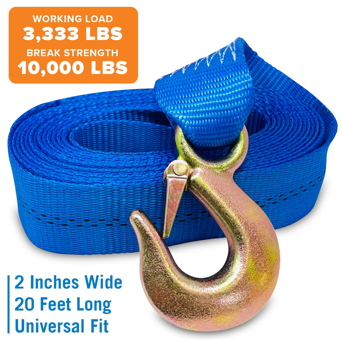 Boat Trailer Winch Strap with Hook Bow Boat Winch Strap Replacement for Hand Crank Trailer Heavy Duty Boat Hook Boat Winch Strap with Hook Towing Boat Trailer Straps 10000Lbs 2" x 20 Feet