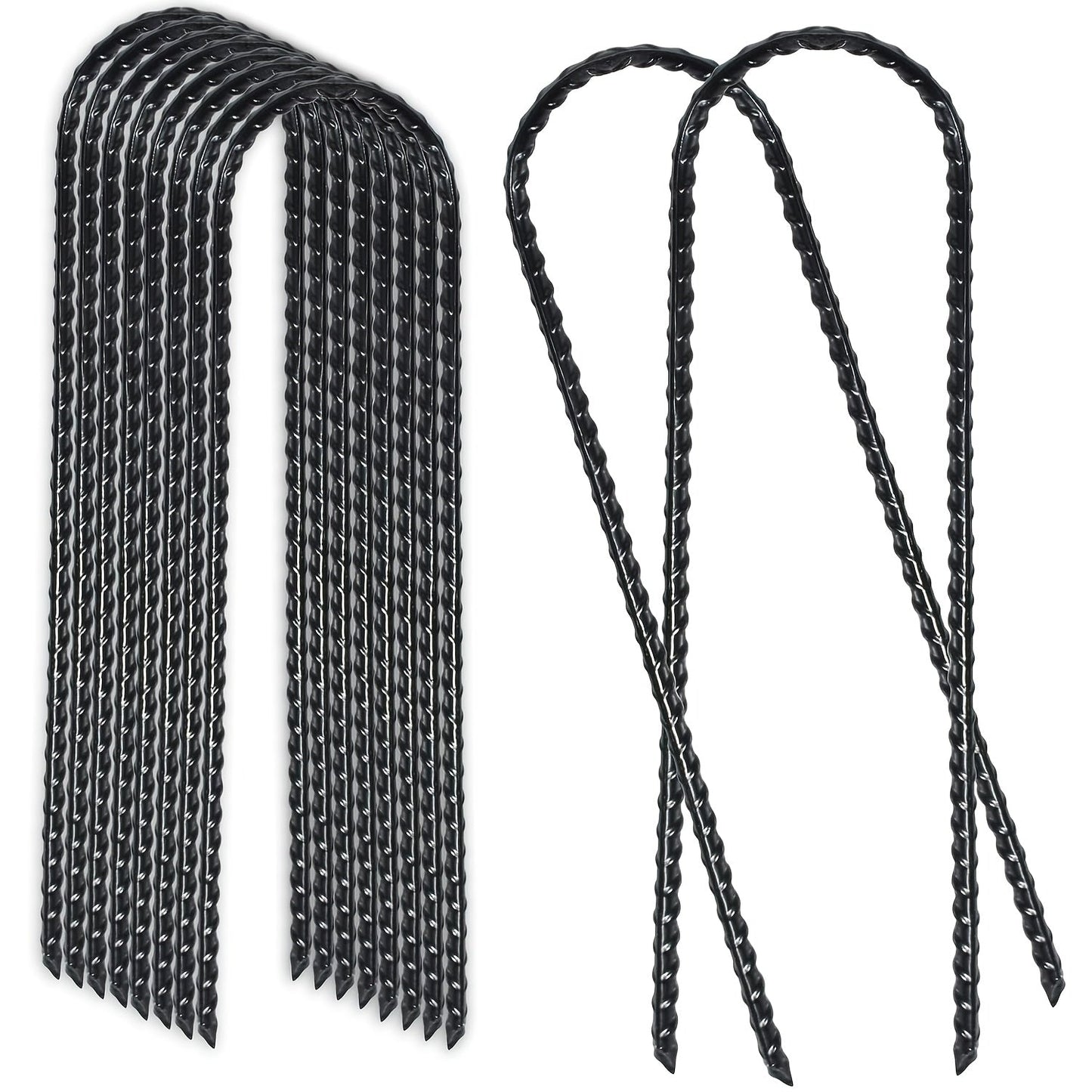 Trampoline Wind Stakes Ground Anchors – 10 Inch Heavy Duty Rebar Stakes with Black Powder Coat, Safety Anchor Kit for Trampoline, Tent & Outdoor Equipment, Anti-Tip Metal Landscape Staples, 12 or 24 Pack