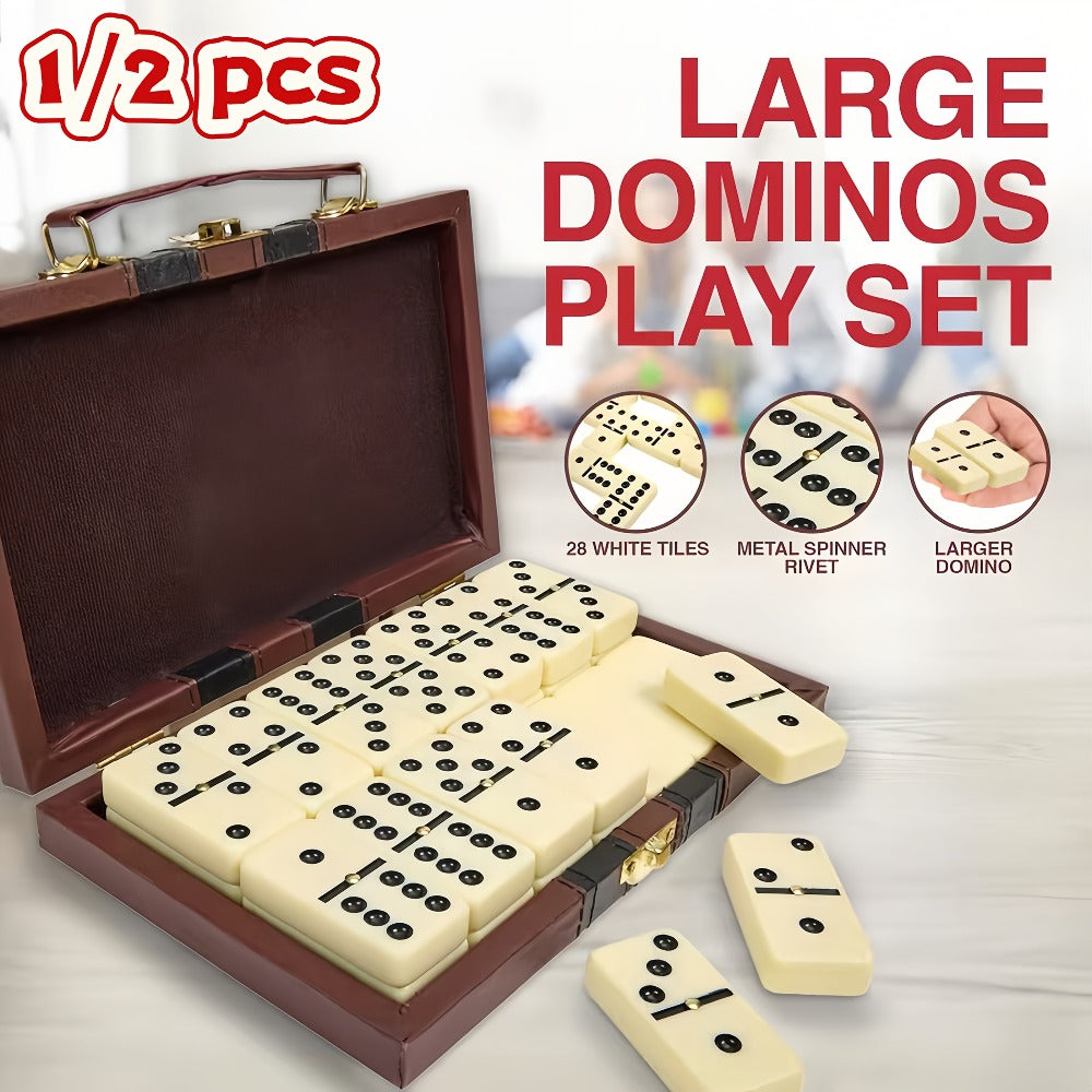 Double 6 Domino Set with Storage Case & Metal Spinner - 28 Tiles Classic Black Domino Game for Adults Kids Family | Premium Packaging 1 or 2 Pack | Holiday Christmas Thanksgiving Birthday Gift