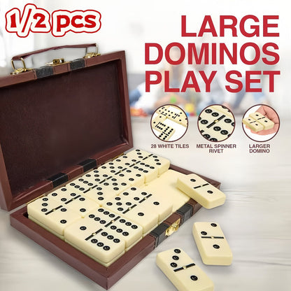 Double 6 Domino Set with Storage Case & Metal Spinner - 28 Tiles Classic Black Domino Game for Adults Kids Family | Premium Packaging 1 or 2 Pack | Holiday Christmas Thanksgiving Birthday Gift