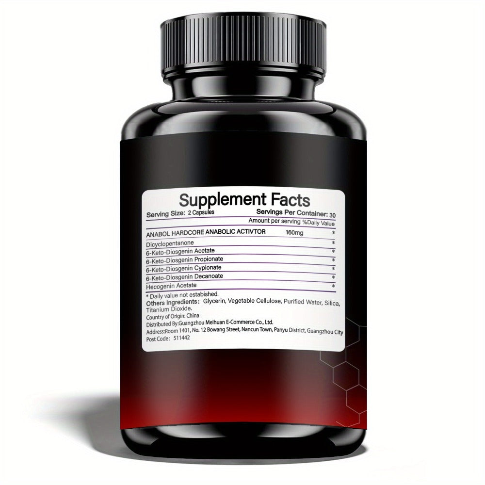 Anabol Hardcore Anabolic Activator for Men — Advanced Energy, Strength & Muscle Performance Formula with 6-Keto-Diosgenin & Hecogenin | Daily Wellness Support | 60 Capsules | 1-3 Bottle Options