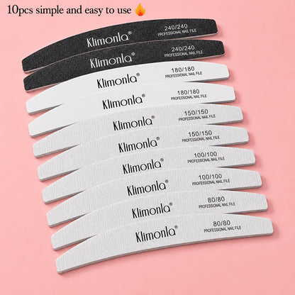 Nail File Set Professional Half Moon Rolled Sanding Strips 5 & 10 Pcs - Gray Sanding Bands for Shaping Buffing Smoothing Natural Acrylic Gel Press-On Nails - Salon Quality Nail Filing Tools for Women