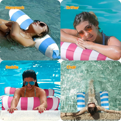 4-in-1 XL Pool Float 5-Pack – Hammock Saddle Lounge Chair Drifter Multi-Purpose Water Float, Non-Stick PVC, for Adults & Kids, Summer Pool Beach Lake Outdoor Fun