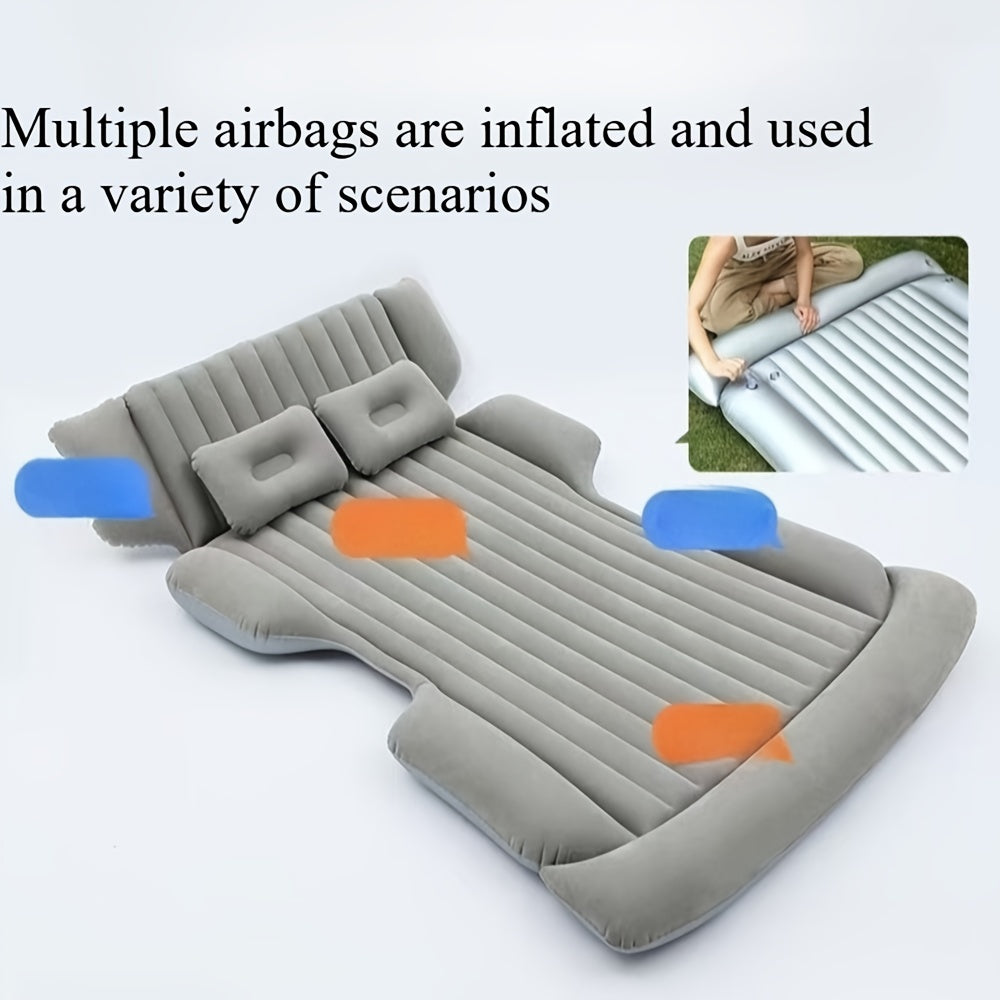 Comfortable Thickened Gray/Black Car Inflatable Mattress, Car Accessories, Inflatable Car bed for Truck and SUV Trunk, Foldable and Portable Skin-Friendly Back Seat Mattress, camping gear and equipment