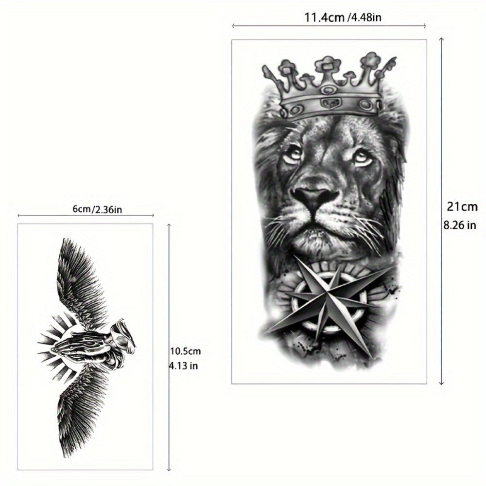 Temporary Tattoo Half Sleeve 32 Sheets 3D Realistic Animal Tribal Wolf Lion Tiger Skull Rose Flower Fake Tattoo Stickers for Men Women Adults Forearm Body Art Large Waterproof Long Lasting