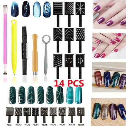 Cat Eye Gel Polish Kit 14Pcs Magnetic UV Nail Polish Set with Magnet Pen – 3D Shimmer Cat Eye Nail Art for Salon & DIY Manicure, Beginner to Pro, Long-Lasting LED Curable