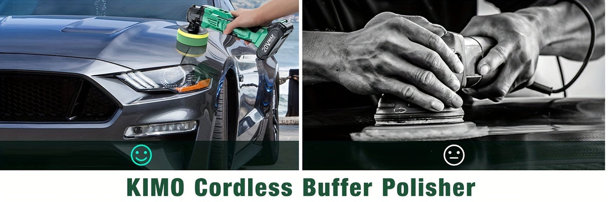 KIMO 20V Cordless Buffer Polisher Kit, 24 Accessories, 2 X 2000mAh Batteries, Car Polisher W/ 6 Variable Speed Up to 3634RPM, Cordless Polisher for Car Detailing Waxing Polishing Scratch Removing Bathroom Cleaning