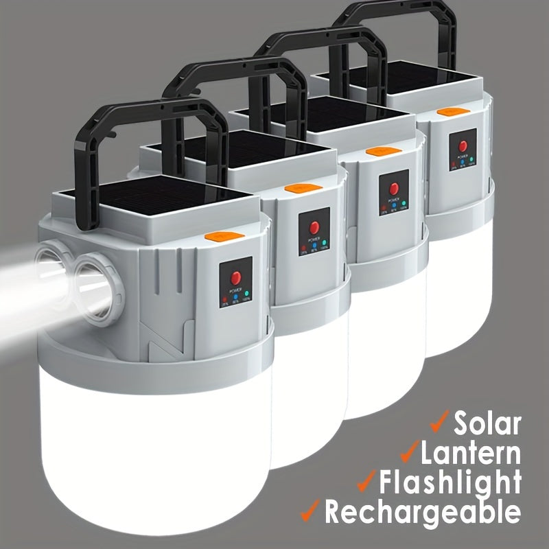 Solar Camping Lantern Rechargeable - 2400mAh LED Tent Light, 3 Modes, Portable Solar Panel Charging, Lightweight Emergency Lantern for Power Outage, Hurricane & Outdoor Survival