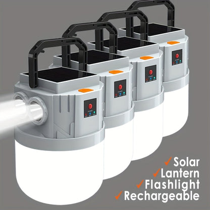 Solar Camping Lantern Rechargeable - 2400mAh LED Tent Light, 3 Modes, Portable Solar Panel Charging, Lightweight Emergency Lantern for Power Outage, Hurricane & Outdoor Survival