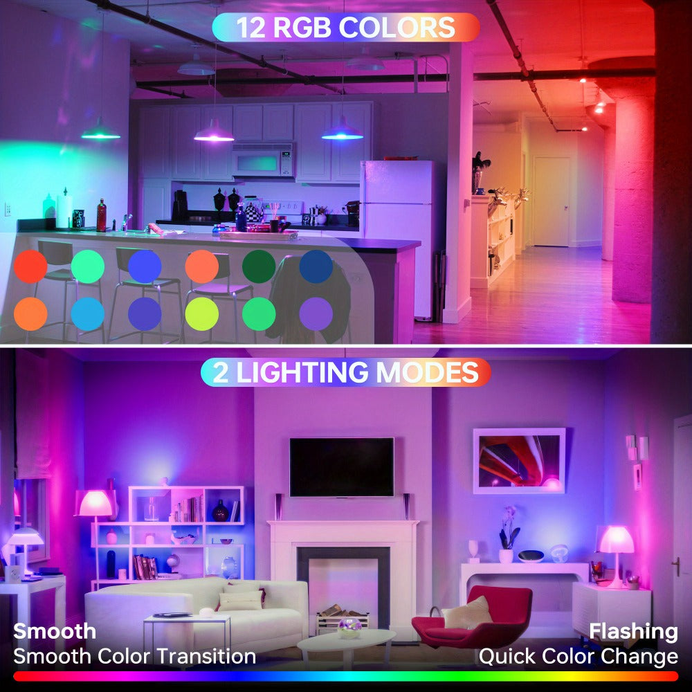 Rechargeable LED Light Bulb E26 3000mAh 400LM with Remote Control – USB Wireless Puck Light, 3 Color Temperatures, 12 RGB Colors, Timer, No Wiring for Lamps Closets Cabinets Indoor Lighting 4 Pack
