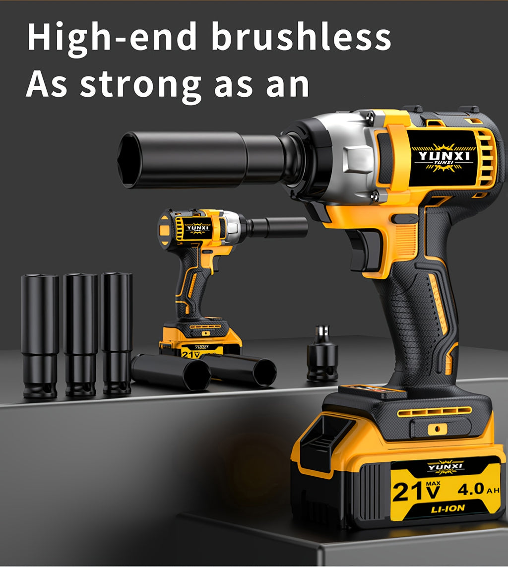 21V Cordless Impact Wrench Wireless Drill Set, Brushless Electric Impact Gun Drill, Optional 4000Mah Battery, Toolbox, Charger, Socket, And Full Accessory Set. |The Perfect Gift for The Automotive Industry And Industrial Home Decor, Men'S Gift