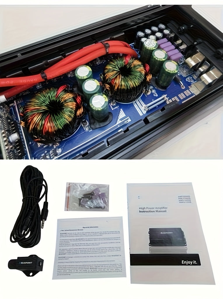 Keluneglo 5000W Max Power Monoblock Class D Car Amplifier - 3800W RMS Super Output at 1 Ohm - 10Hz to 250Hz Frequency Response - 96Db+ Higher SNR - 0.05% Lower THD - 11-16V Voltage Supply - RCA Input - Crossover Frequency & Slope Adjustable - Perfec