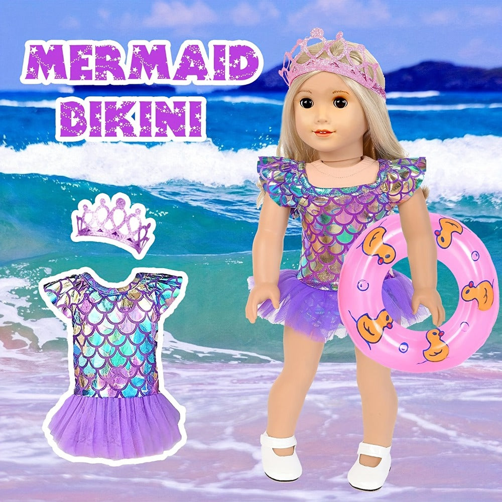 18 Inch Doll Mermaid Accessories Set 20 Pcs – Mermaid Skirt Top Crown Luggage Camera Passport Bank Card Glasses & Tickets, Fits American Girl Dolls Ocean Travel Gift for Girls Ages 3+ No Doll