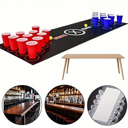 Beer Pong Set with Table Mat 12 Red Cups 12 Blue Cups & 24 Ping Pong Balls – Complete Adult Drinking Party Game for Game Night Couples Friends Bar, Christmas Valentine's Day Birthday Gift