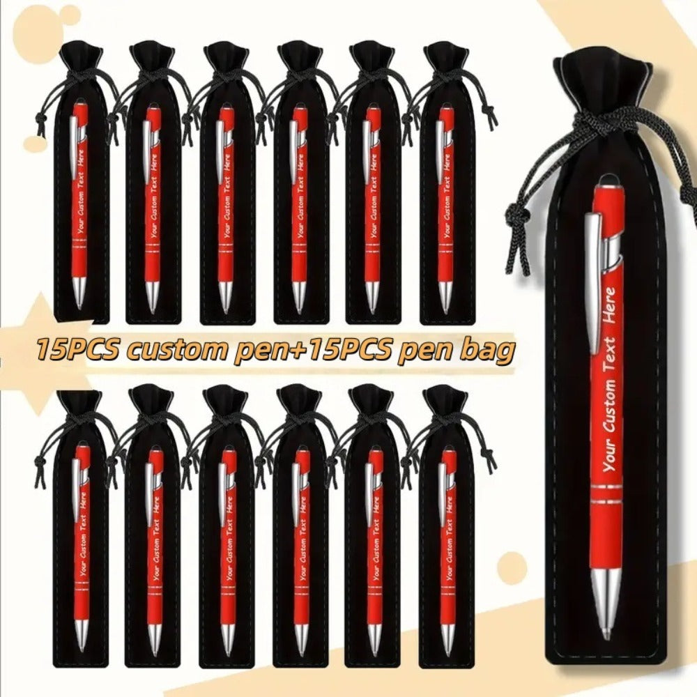 Custom Ballpoint Pens with Pencil Pouch Bulk Set – Personalized Ballpoint Pen Pack for Corporate Gifts, School Supplies, Office Promotions | 20/30/80 PCS Customized Pen & Bag Bundle