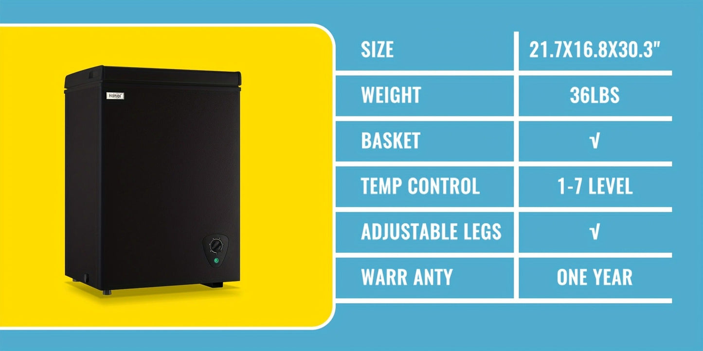 Chest Freezer, Compact Mini Deep Freezer with 7-Level Temperature Control (-11.2°F to 50°F), Low Noise R600a Compressor, Removable Basket – 3.8 Cu Ft Upright Freezer for Dorm, Apartment, Garage & Home Kitchen
