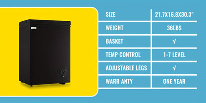 Chest Freezer, Compact Mini Deep Freezer with 7-Level Temperature Control (-11.2°F to 50°F), Low Noise R600a Compressor, Removable Basket – 3.8 Cu Ft Upright Freezer for Dorm, Apartment, Garage & Home Kitchen