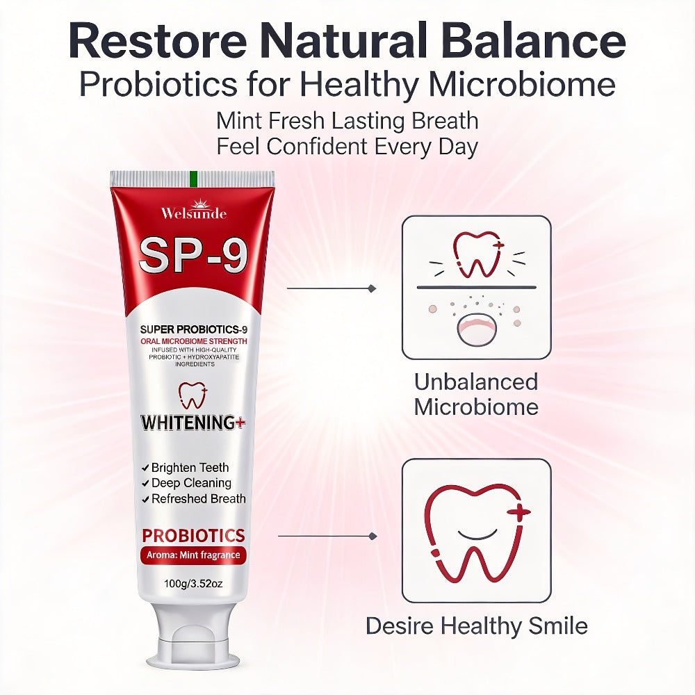 Probiotic Toothpaste with Hydroxyapatite – Super Probiotics-9 European Formula, Deep Cleaning & Gum Care, Mint Fresh Breath, Teeth Brightening Oral Care Gift for Women & Men, 100g