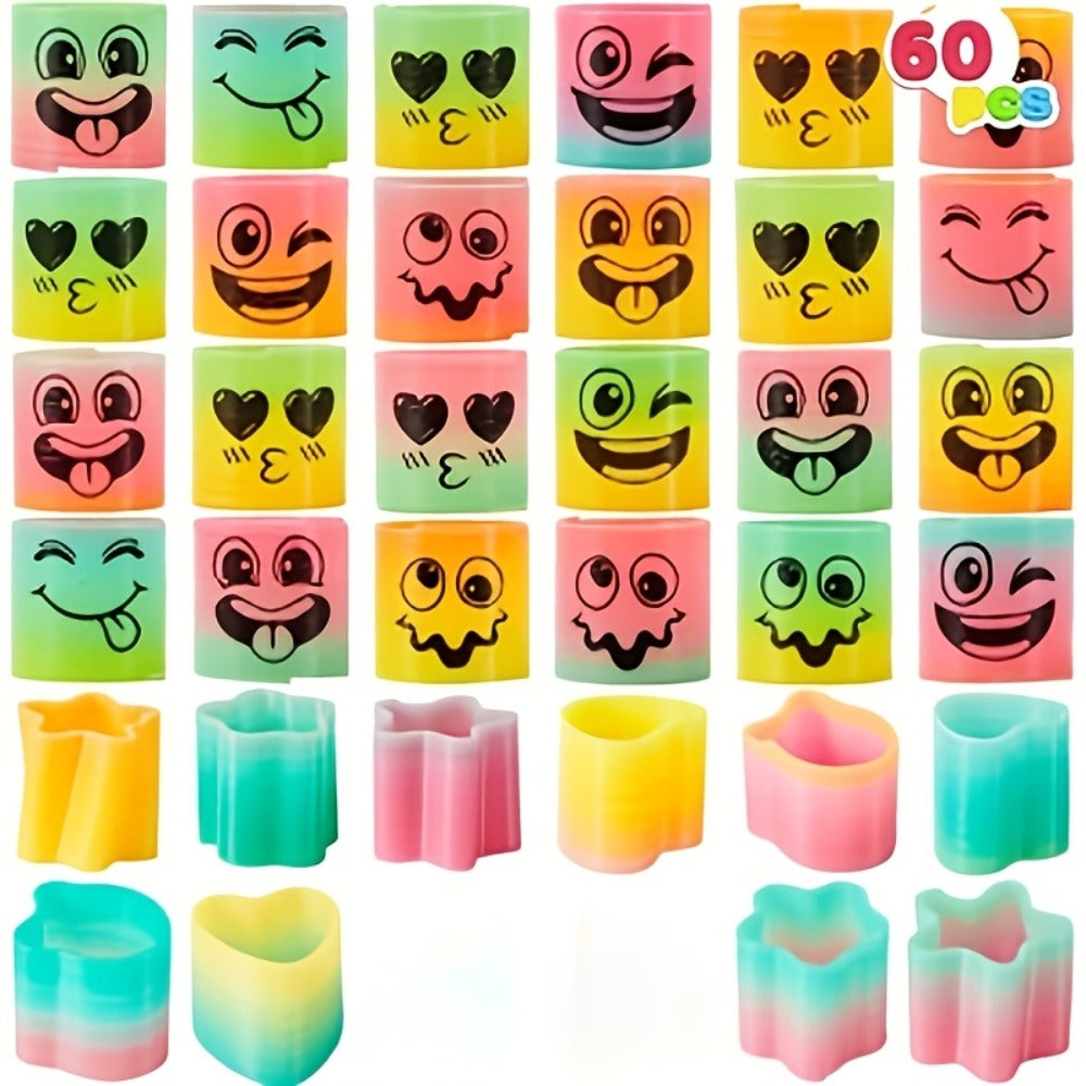 Rainbow Mini Spring Coil Party Favors 60pcs Bulk – Fidget Stress Toys for Kids, Goodie Bag Stuffers, Carnival Prizes, Birthday Party Supplies, Non-Toxic Plastic Coil Springs