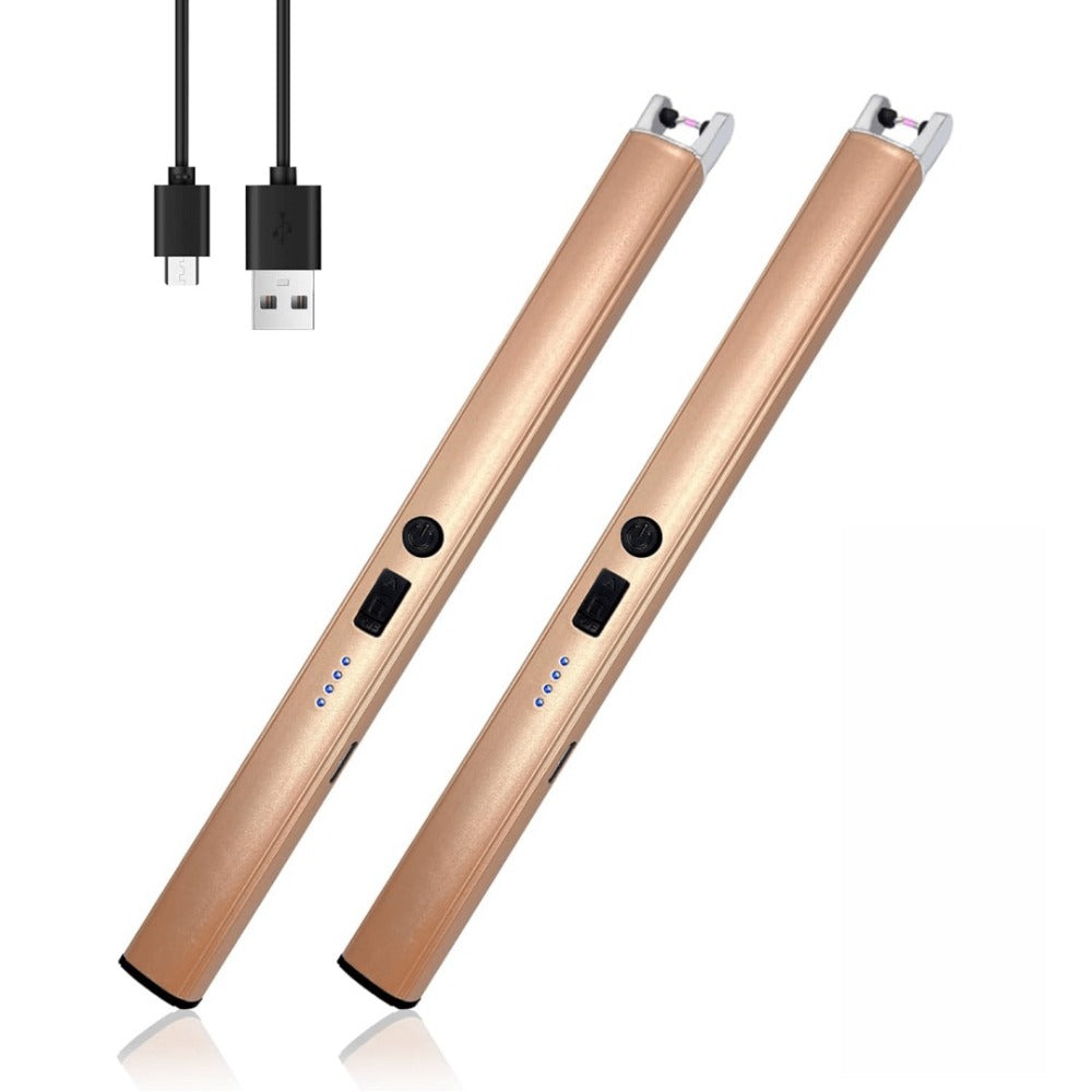 Plasma Arc Lighter USB-C Rechargeable 2pcs – Windproof Flameless Electric Candle Lighter with LED Battery Display & Child Safety Lock, Gift Box Packaging for Camping, BBQ & Holidays (Black & Rose Gold)