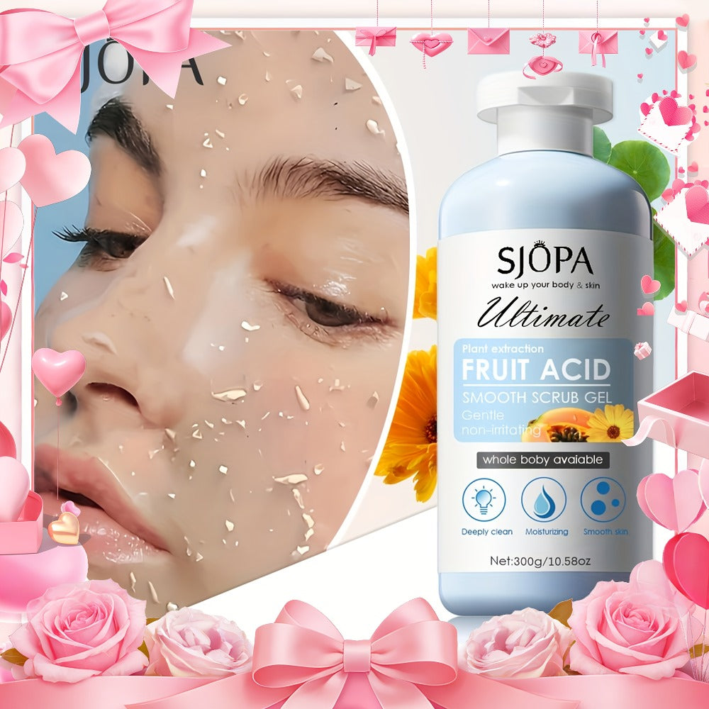 Body Scrub Exfoliating Gel Set 300g with Bath Cloth — Aloe Vera Papaya Chamomile Deep Cleansing Moisturizing Whole Body Scrub for Women Men All Skin Types, Brightening Spa Gift