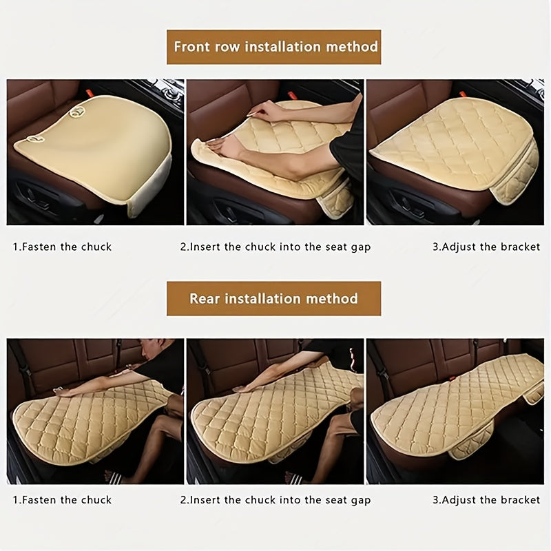 1/2/3pcs Plush Plaid Thickened Heat-Insulating Car Seat Cushions, Car Seat Front And Rear Seat Protection Pads, Non-Slip Protection Pads, Universal Car Interior, Suitable for Various Models of Breathable Car Seat Cushions