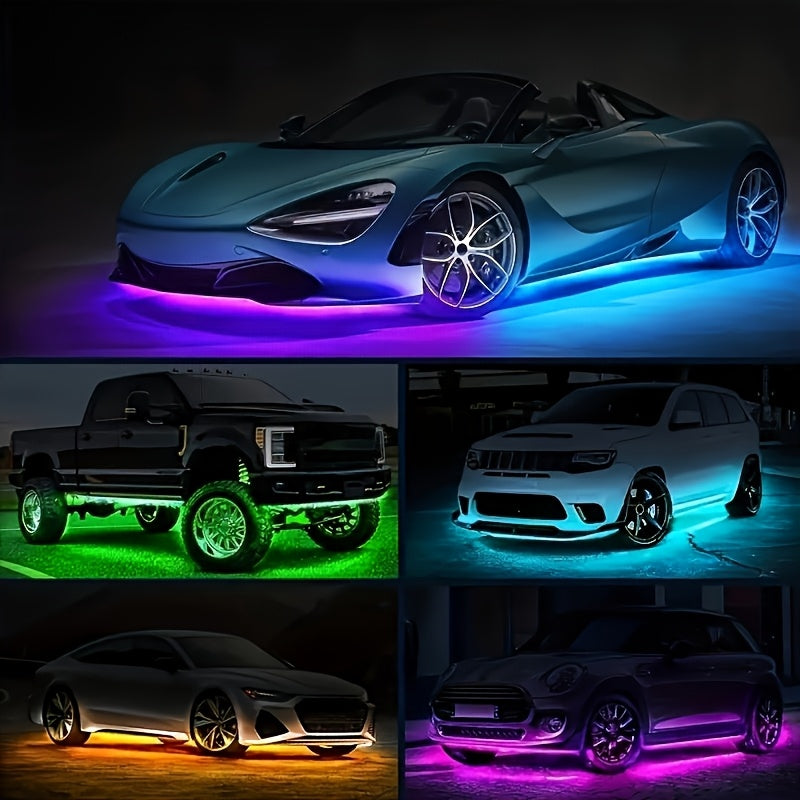 4-Car RGB 8-Color Sound Music Feature And Wireless Remote Control Underbody Light Bar for Car SUV Truck Application Control Music Mode Car Underlight Bar, Underglow LED Light Kit, Without Battery
