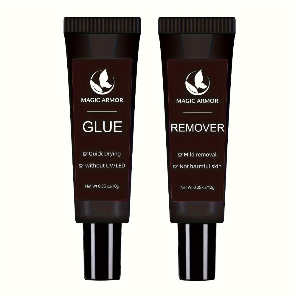 Press On Nail Glue with Remover Kit Super Strong 10g Clear Drying Adhesive for Acrylic False Nails Long Lasting Hold Nail Art Glue and Remover Set Salon Quality at Home