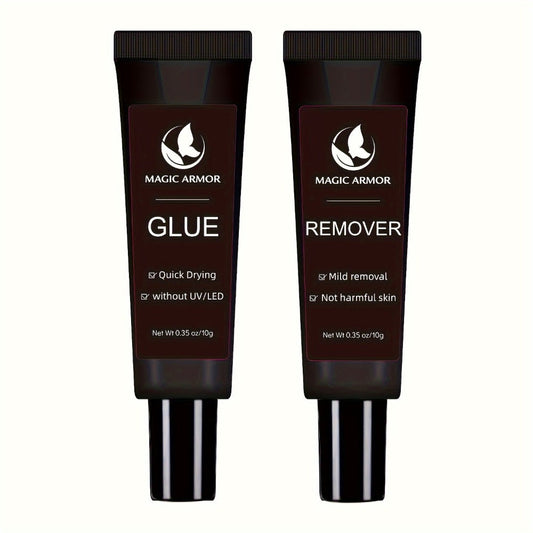 Press On Nail Glue with Remover Kit Super Strong 10g Clear Drying Adhesive for Acrylic False Nails Long Lasting Hold Nail Art Glue and Remover Set Salon Quality at Home
