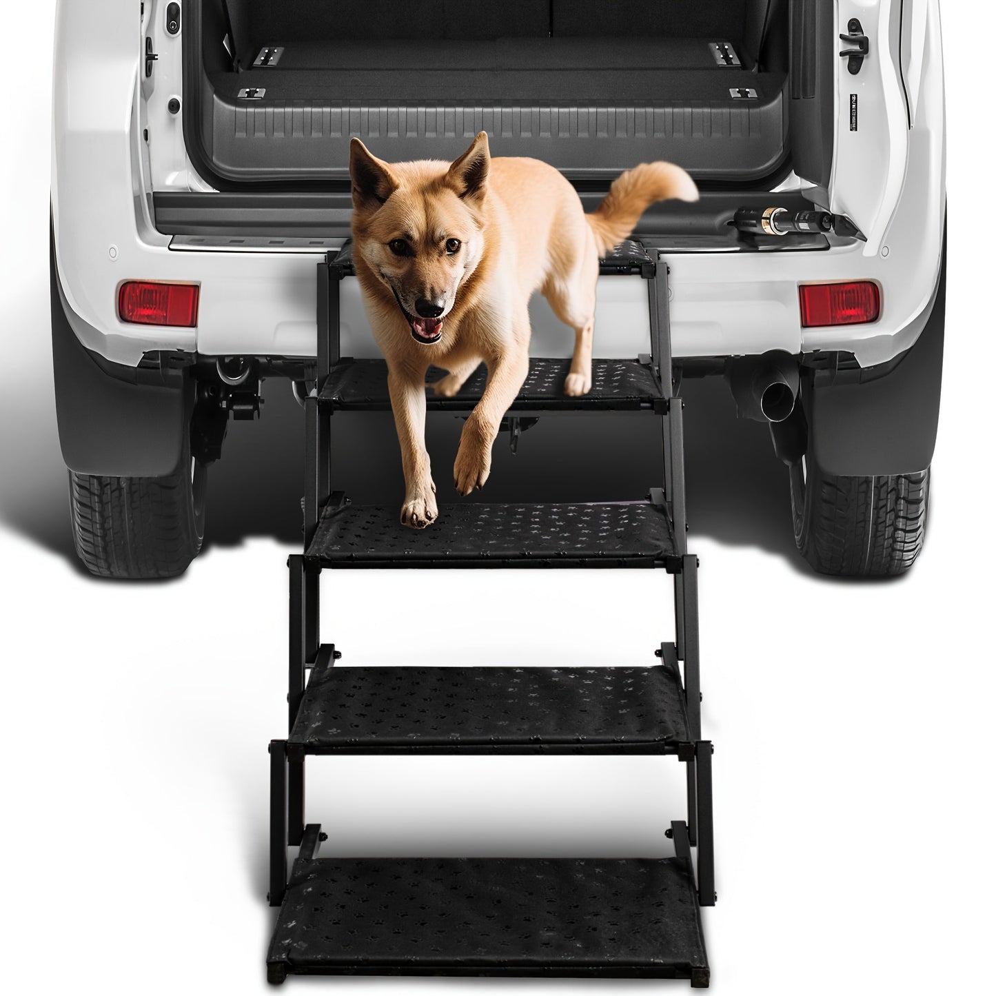 Dog Ramp for Car SUV Truck Portable Folding Pet Steps – Non-Slip Surface Lightweight Dog Car Ramp for Large Dogs, Reinforced Steps Support Up to 200 lbs, 5 or 6 Step Options