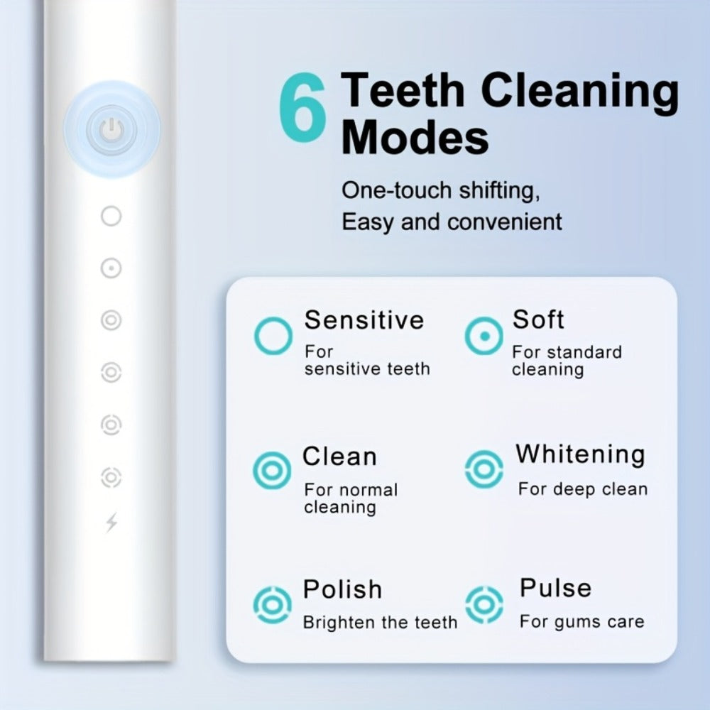 Sonic Electric Toothbrush with 6 Modes & Smart Timer – USB Rechargeable, Soft Bristles for Sensitive Gums, Whitening Oral Care for Men & Women, Black White Pink