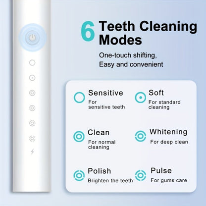 Sonic Electric Toothbrush with 6 Modes & Smart Timer – USB Rechargeable, Soft Bristles for Sensitive Gums, Whitening Oral Care for Men & Women, Black White Pink