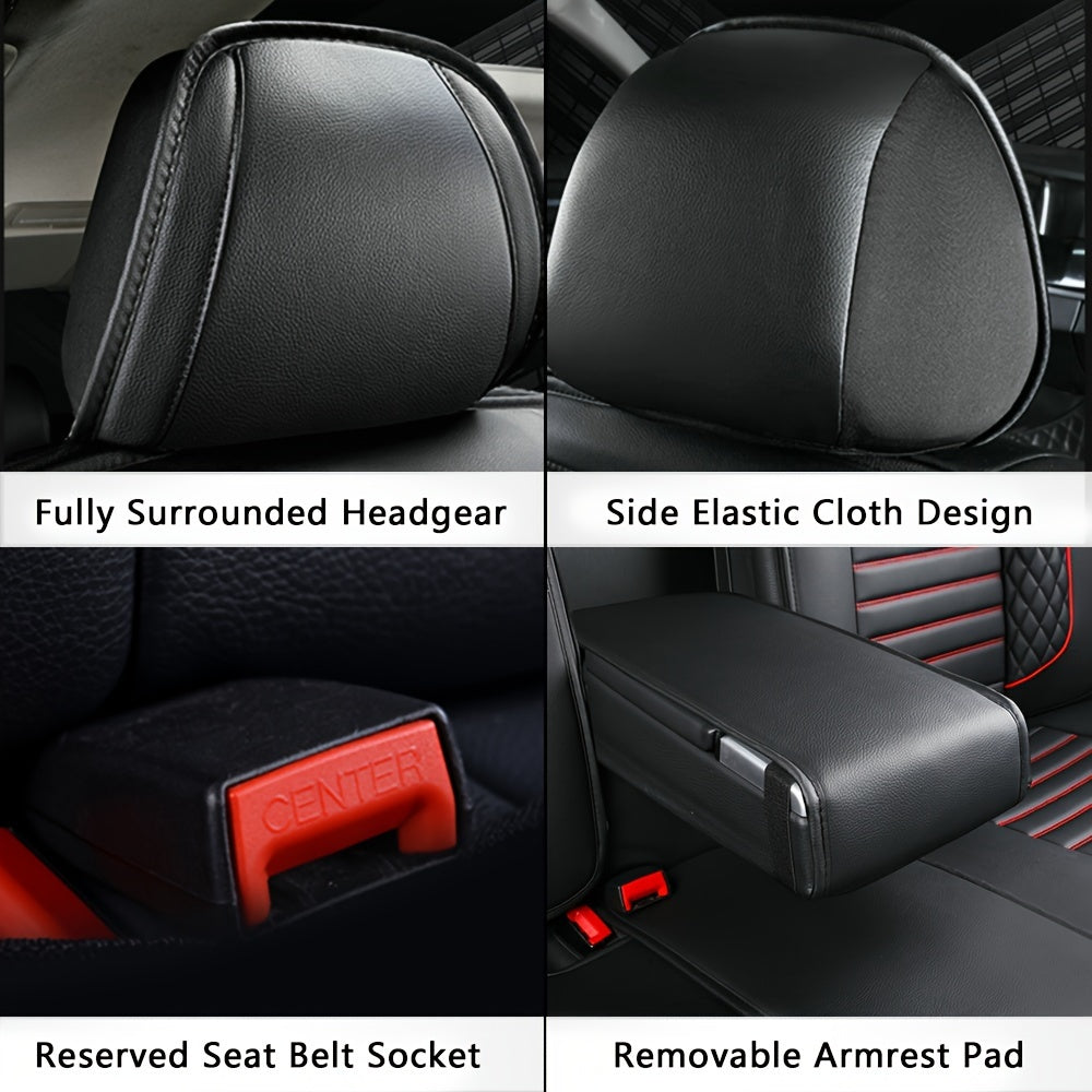 5 Seat Premium Faux Leather Car Seat Cover Full Set Universal Waterproof Front Rear Cushion Protector Interior Decor 4 Season Use for Most Sedan Pickup Trucks Hatchbacks Suv Crossovers