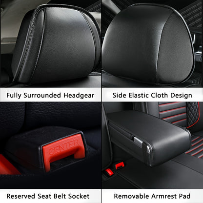 5 Seat Premium Faux Leather Car Seat Cover Full Set Universal Waterproof Front Rear Cushion Protector Interior Decor 4 Season Use for Most Sedan Pickup Trucks Hatchbacks Suv Crossovers