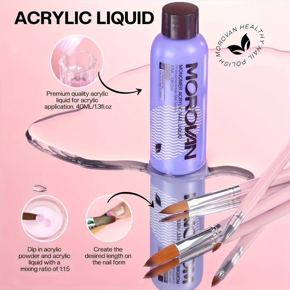 Complete Acrylic Nail Art Kit with Glitter — Pink Clear White Acrylic Powder 12 Color Glitter Powder Nail Liquid Clippers Full Tool Set All-in-One Manicure Gift for Nail Lovers