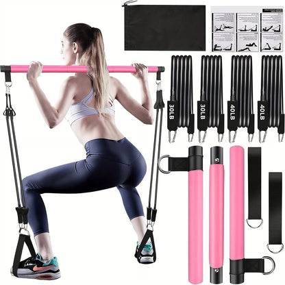 Resistance Band Pilates Bar Kit 8-Piece – 150LB Bands, Ankle Straps & Drawstring Bag, Portable Home Gym Fitness Set for Full Body Workout for Men & Women
