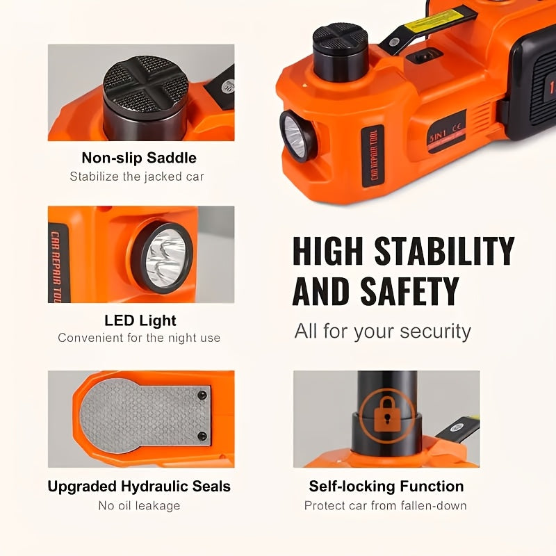 Car Jack Hydraulic Jack - 5 Tons Electric Car Jack Stand 3-in-1 Car Jack Kit for Car SUV Car Lift Floor Jack for Tire Change And Road Emergencies with Integrated Tire Pump (orange)