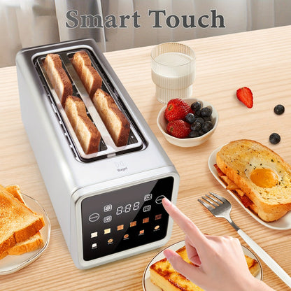4-Slice Toaster Long Slot Stainless Steel – Touch Screen LED Display, 1.5" Wide Slots, Countdown Timer, Memory Function, Dual Control, 6 Shade Settings